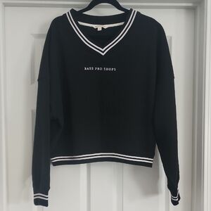 Bass Pro Shops Black V-Neck Sweater with White Stripe Detail